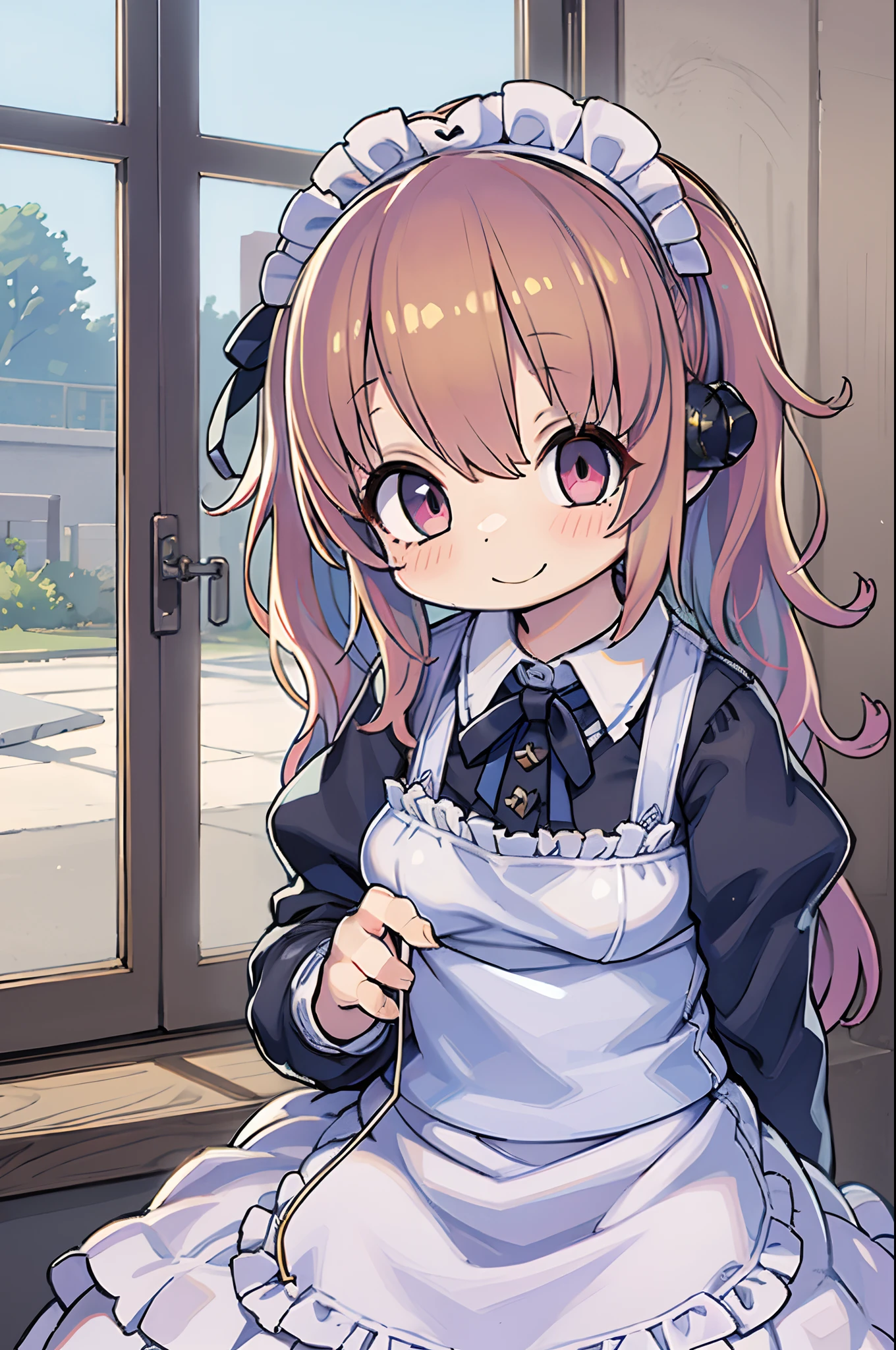 masutepiece, Best Quality, 1girl in, Empty eyes, Utsurome, maid, Smile,a child girl,Lori