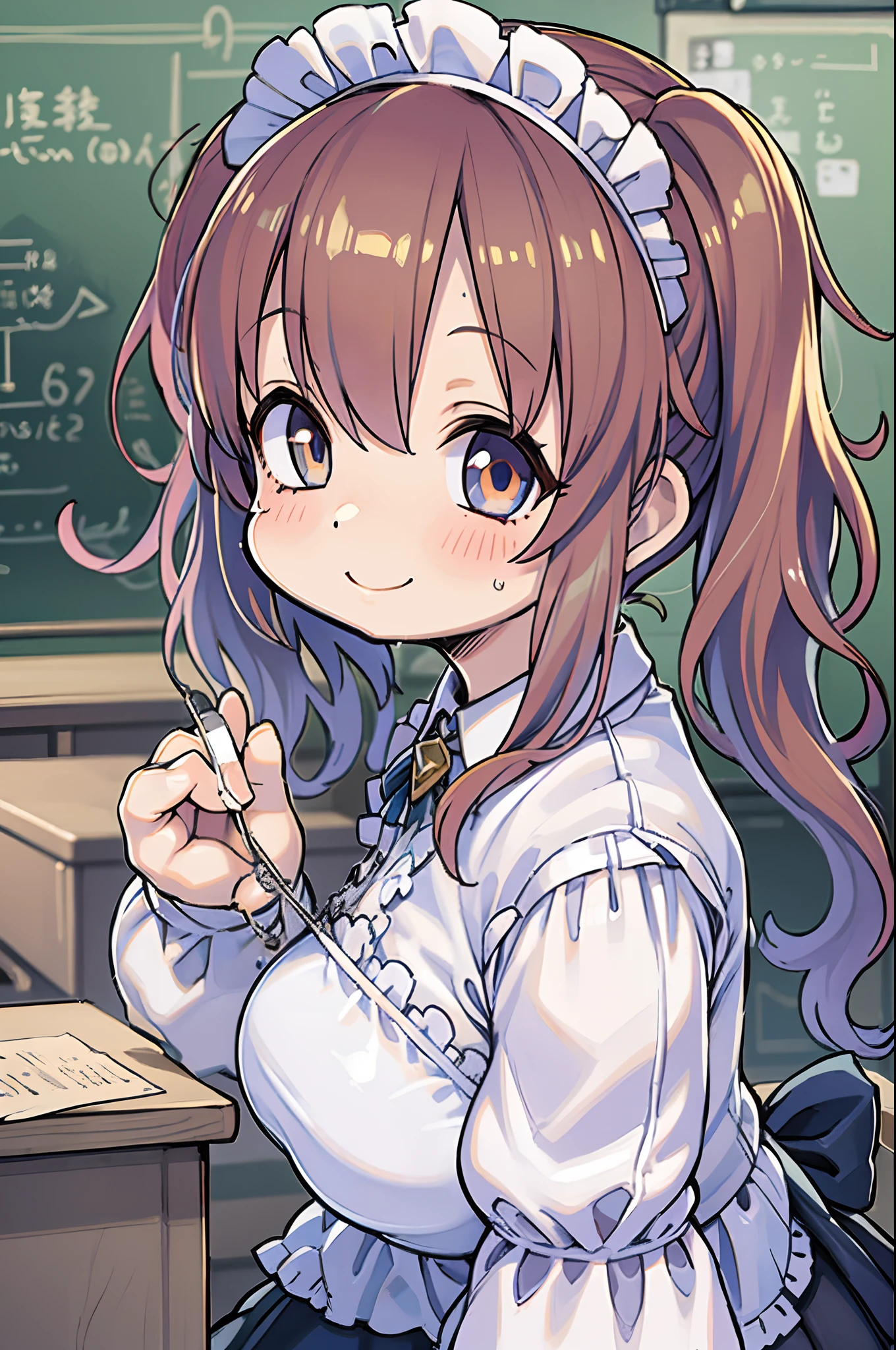 masutepiece, Best Quality, 1girl in, Empty eyes, Utsurome, maid, Smile,a  girl,Lori