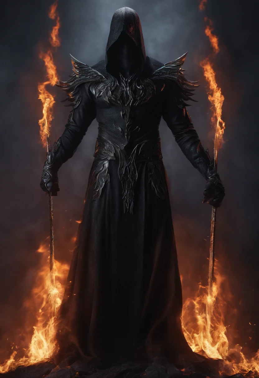 darklord covered in black flames, in a villainous pose
