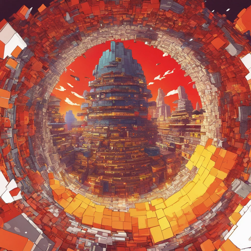 Dimensional portals, wormhole, portals from another dimension, portals appearing in the city, destruction scene, epic, otherworldly portals appearing,Red and yellow tones, special effects, dimensional rifts, vibrant colors, detailed lines, webtoon anime style, perfect painting, high resolution, incredible quality, 16k, Full HD, epic scene