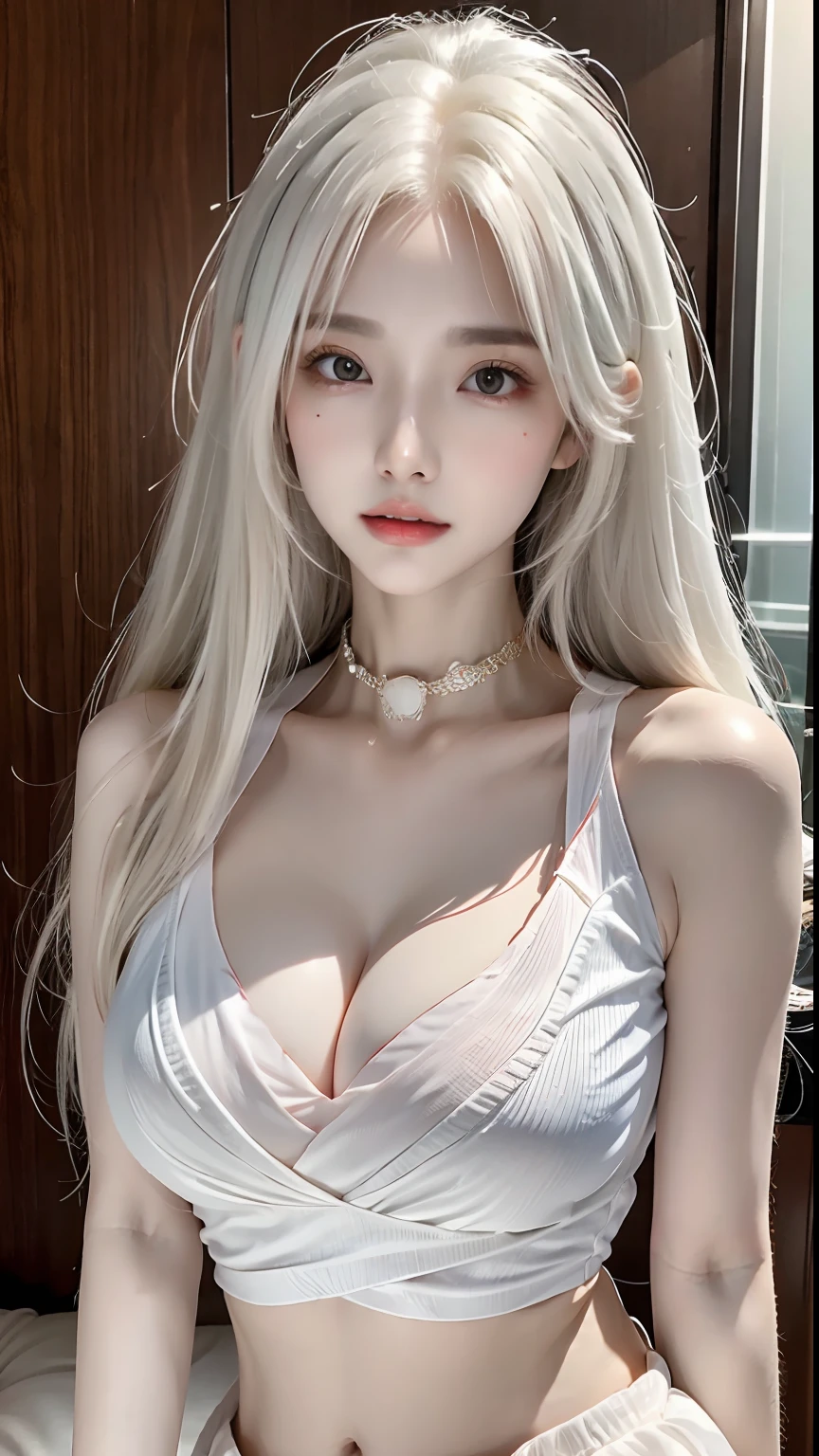 Perfect body beautiful woman:1.4,Layered Hair Style,Protruding cleavage,belly-bar:1.5,Face and skin texture are highly detailed,二重まぶた,Whitens the skin,collars。