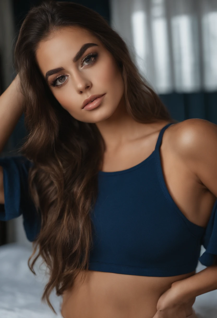 Arafed Mujer con camiseta sin mangas y bragas a juego, tetas talla C, Chica sexy con ojos azules, Retrato Sophie Mudd, brown hair and large eyes, selfie de una mujer joven, Ojos del dormitorio, Violeta Myers, sin maquillaje, Maquillaje natural, staring directly into camera, cara con artgram, maquillaje sutil, Impresionante foto de cuerpo completo, escote, en el centro comercial