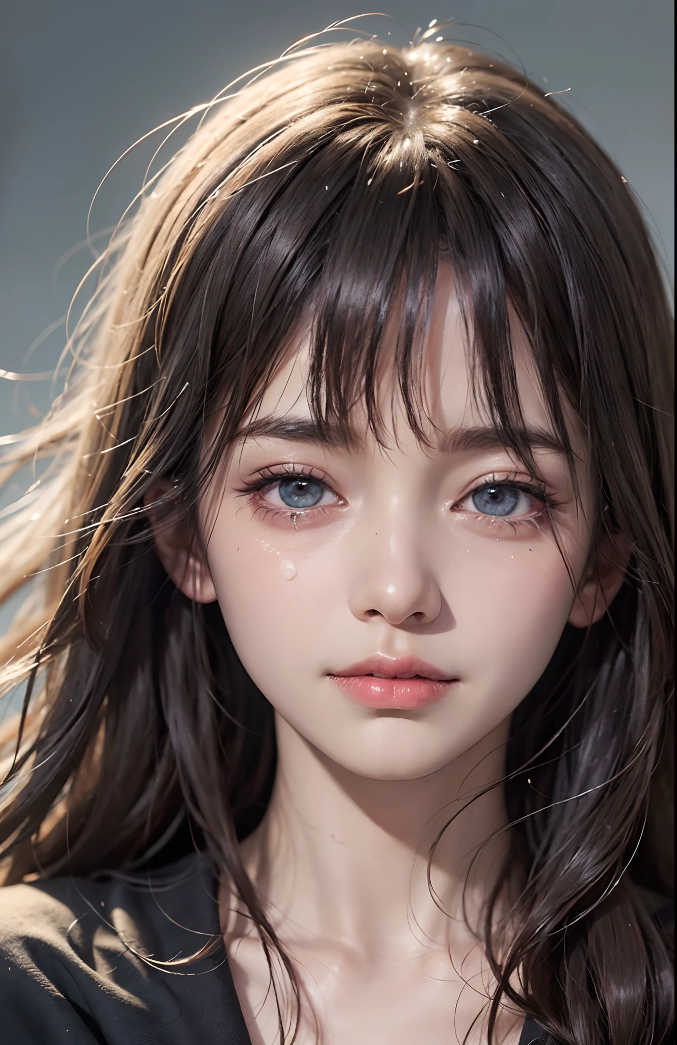 high-definition image, (((round face))), eyes realistic sizing, realistic skin, drooping eyes, smiling, ((various patterned feminine casual long dress)), (strong sunlight, old fashion), skyscrapers, hair up,