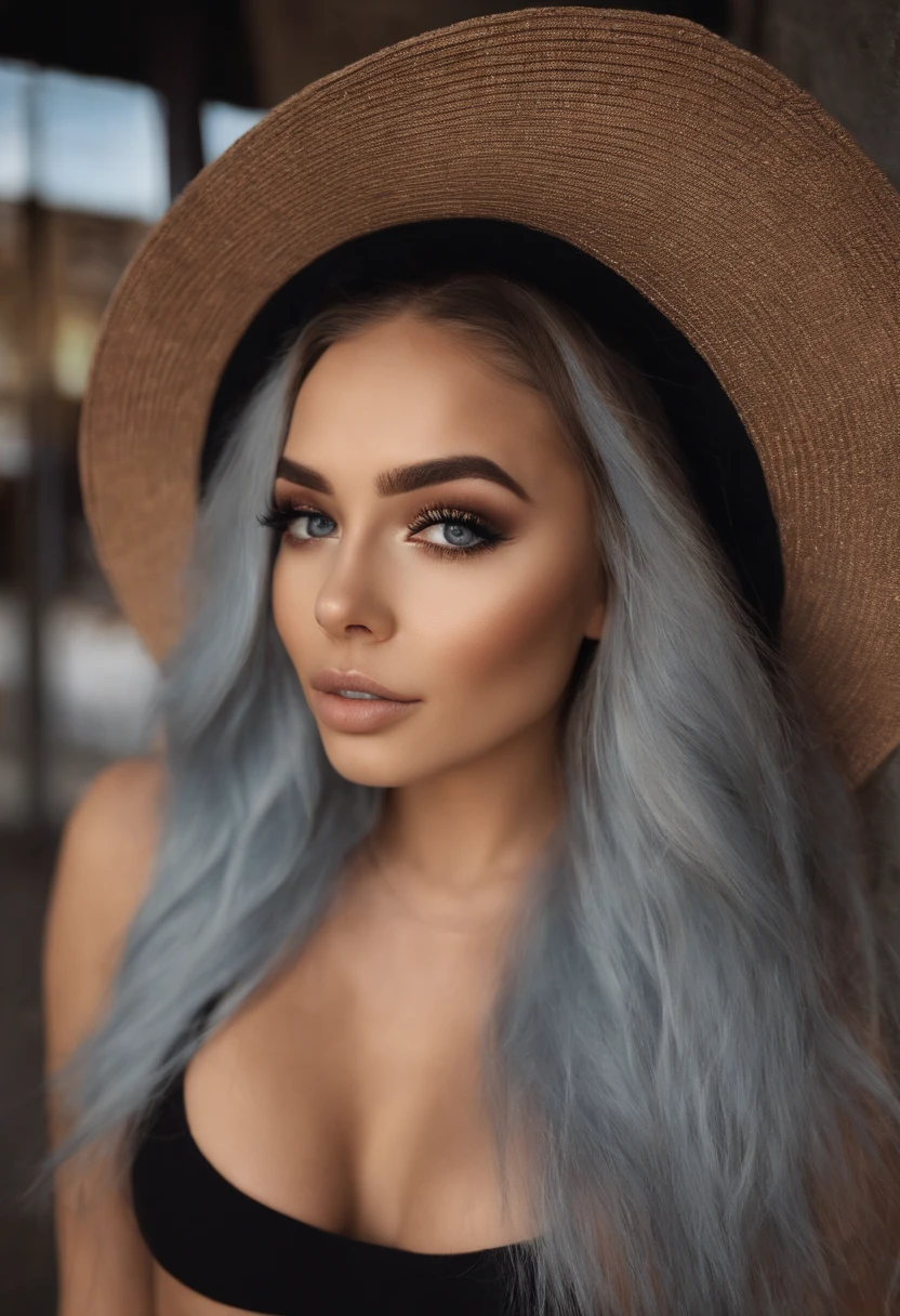Arafed Mujer con camiseta sin mangas y bragas a juego, Chica sexy con ojos azules, Retrato Sophie Mudd, cabello negro y ojos grandes, selfie de una mujer joven, Ojos del dormitorio, Violeta Myers, sin maquillaje, Maquillaje natural, staring directly into camera, cara con artgram, maquillaje sutil, Impresionante foto de cuerpo completo, escote, en el centro comercial