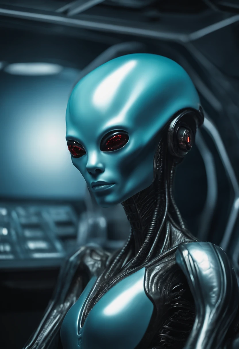 Albino, human and extraterrestrial hybrid woman, alien woman, gorgeous, elongated head, bald head, em close-up, inside a futuristic medical research lab serving human alien spirit bodies;, Slender-bodied alien inside alien cell regeneration room, Giant multifaceted eye alien exploring alien hologram, Alien in futuristic alien costume inside the extraterrestrial genetic healing lab, Ete-Grey pink and purple alien in innovative alien environment, alien with telepathic abilities inside the alien medical research center, Curious and affectionate hybrid alien inside the futuristic alien laboratory, alien with multiverse view through the almond pupil inside the healing alien light chamber, Alien with bio-organic appendages on an alien humanoid body at the Alien Science Laboratory, alien with telepathic texture details inside the portrait of a humanoid alien, alien exploring the alien environment with advanced 3D modeling technology, Alien in futuristic costume with surreal lighting effects inside the futuristic alien room, alien with alien cybernetic implants in an alien medical research lab, alien with digitally enhanced alien atmosphere, Blue alien with elongated head inside an alien cell regeneration laboratory."