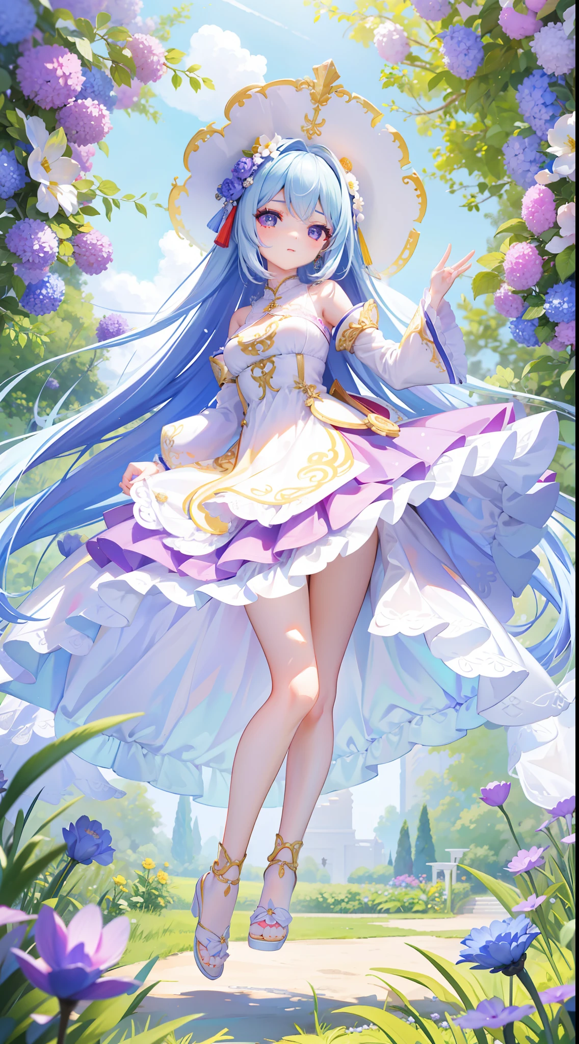 A beautiful and charismatic loli character，Her appearance is very eye-catching。Has long silky hair，And a pair of big bright eyes，Her face is delicate，It gives a gentle and elegant feeling。Additionally，Teresa also wore a white dress，The design of this dress is very beautiful，Also suitable for her figure。trpical garden，Lavender flower garden，generally，Attractive appearance，Make a lot of players fall in love with it。