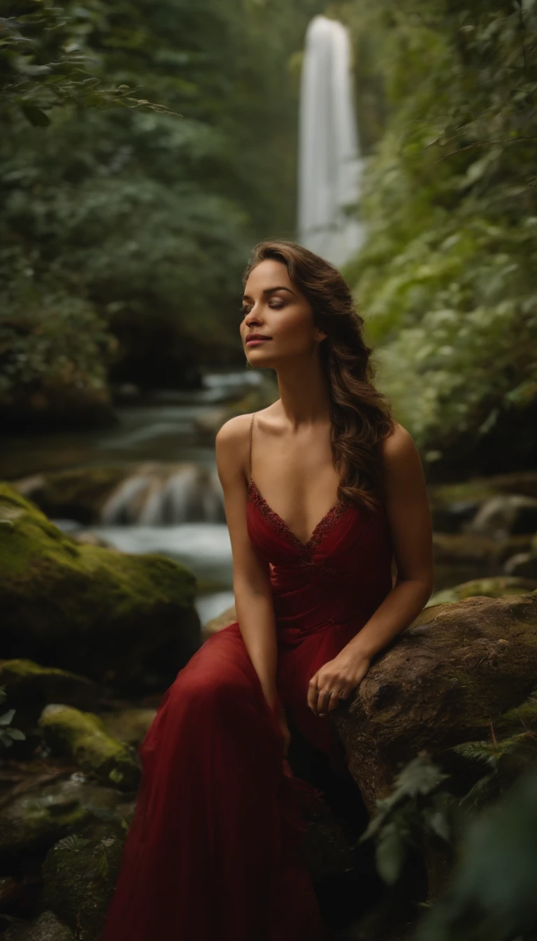 Na floresta de bordo,Os olhos expectantes da menina,queda de folha,Vento leve