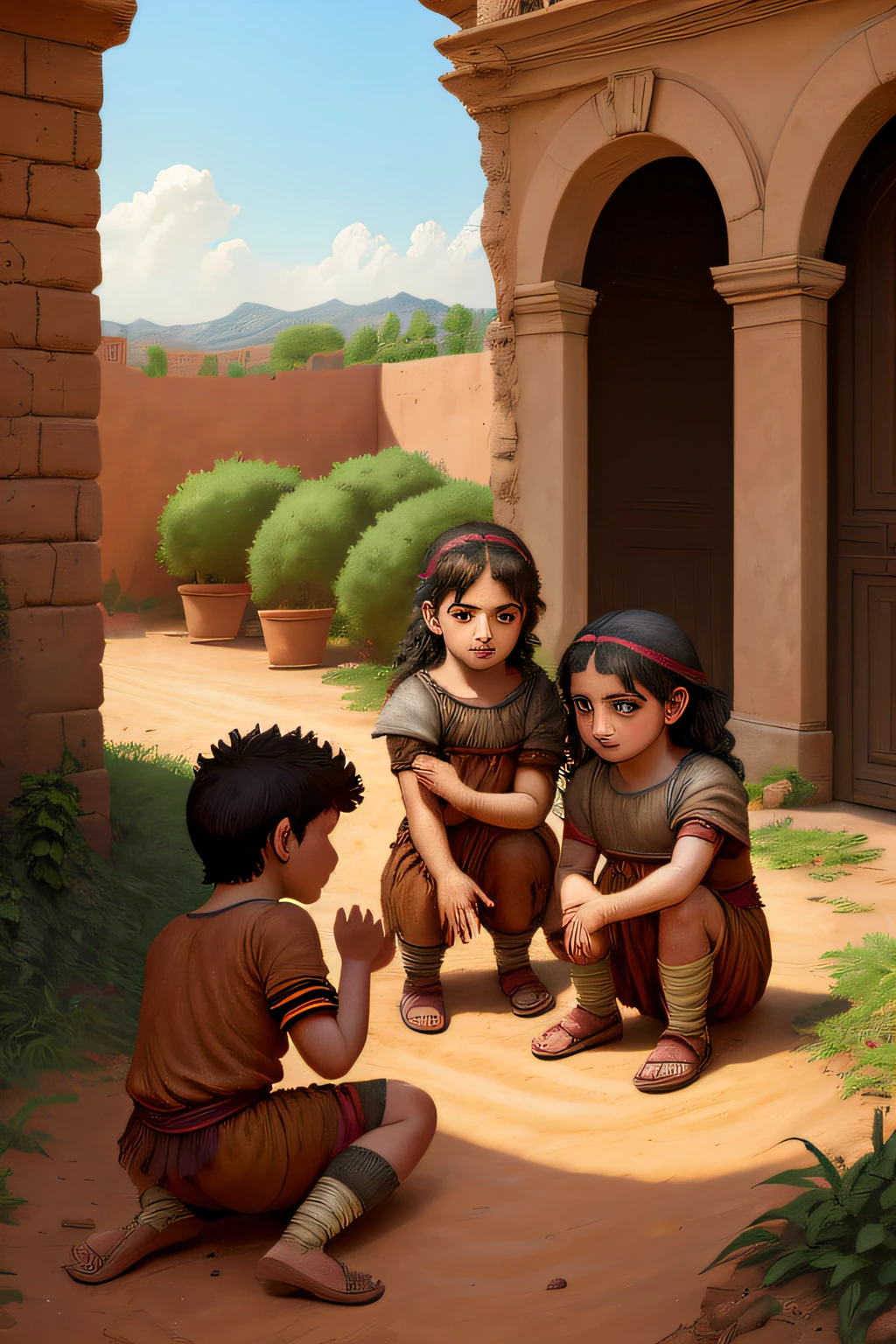 LITTLE ROMAN CHILDREN PLAYING IN THE DIRT