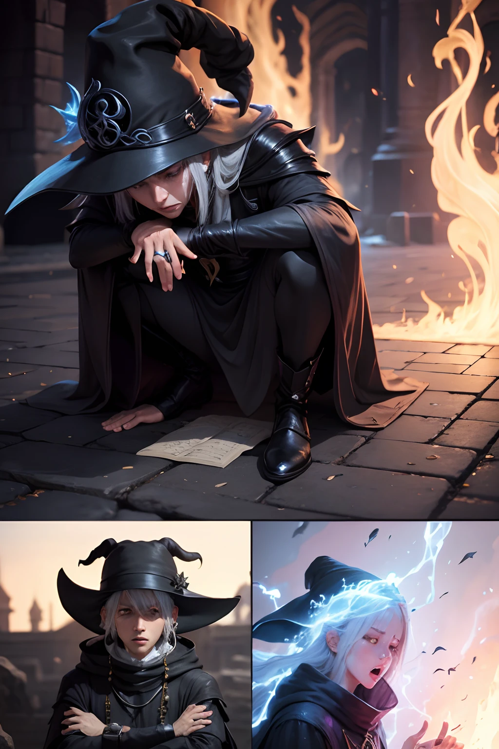 full body, black mage, sorcerer, crying