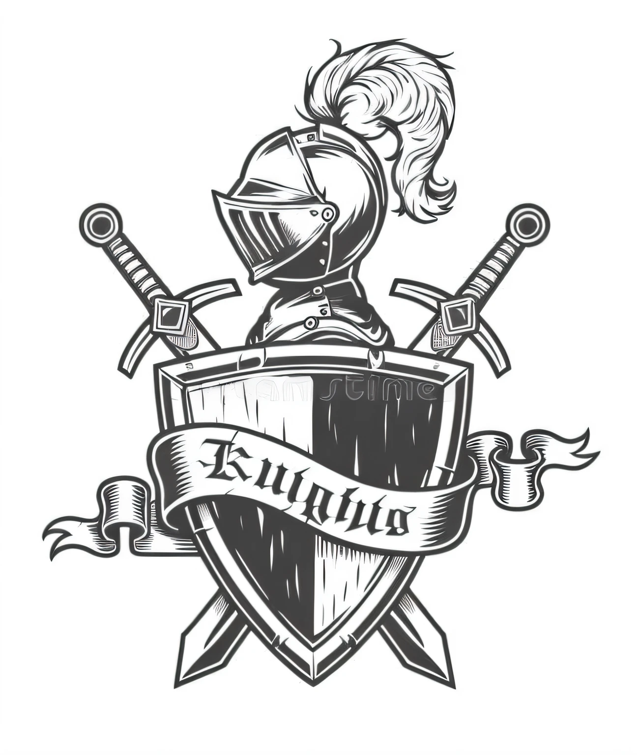 capacete de cavaleiro e emblema da espada com fita e bandeira, armadura dos cavaleiros, cavaleiro usando armadura de placa, cavaleiro usando capacete, cavaleiro em armadura, armadura do cavaleiro, cavalo, segurando escudo e espada, usando armadura de cavaleiro, Cavaleiros, cavaleiro blindado, armadura medieval do poder do cavaleiro, cavaleiro cruzado sagrado medieval, segurando uma espada e um escudo, cavaleiro medieval, (((cavalo))), Highly detailed illustration.", studio art