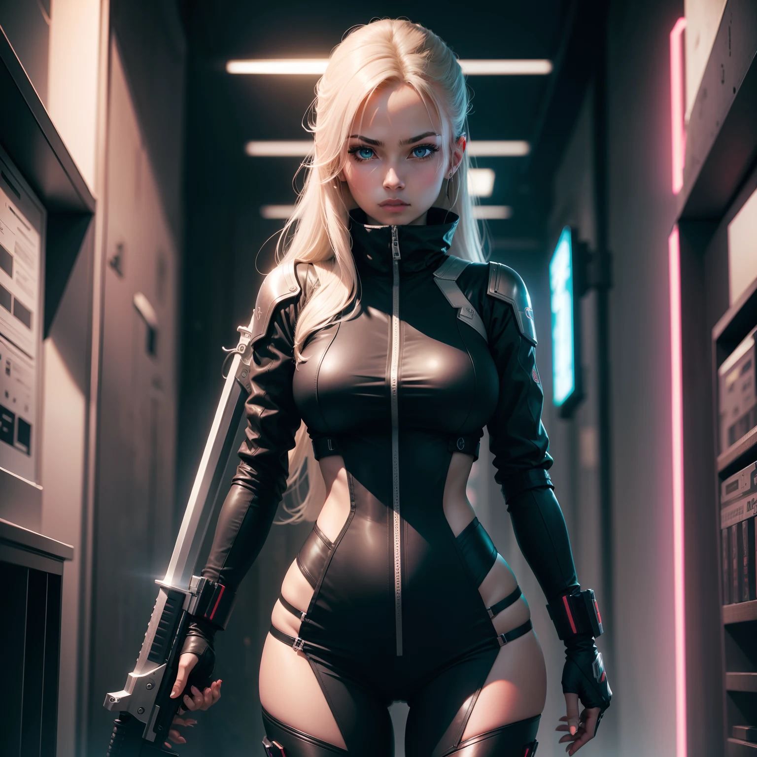 Cyber, woman , gun , sword