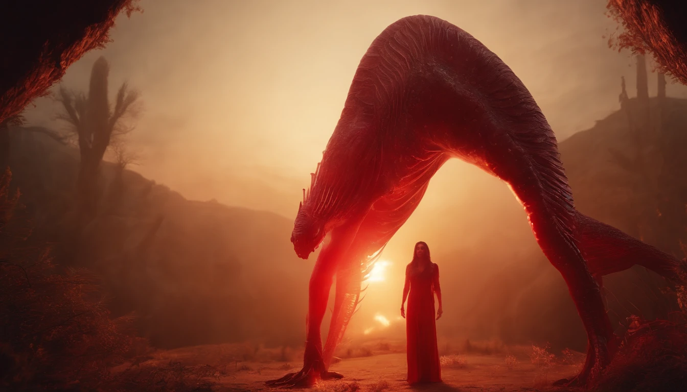 scorn, two beings merged into one giant vagina creature, with a group of figures standing in a line, facing a large looming structure in a dark environment, bloody flesh outdoor, masterpiece, trending on artstation