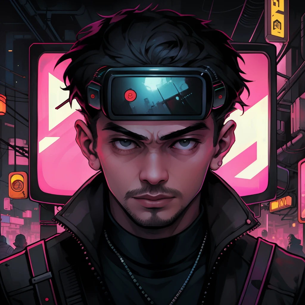 Man with a television head on his head,vibe cyberpunk,cyberpunk vibes