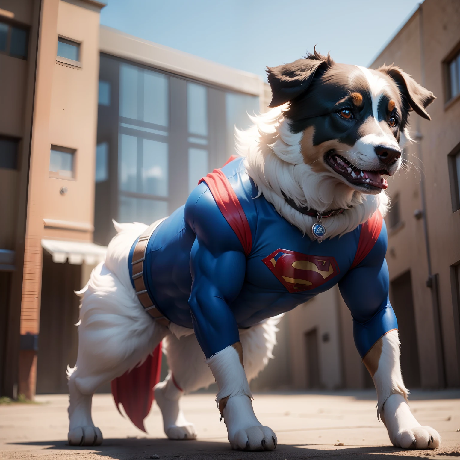 Make a Border Collie Dog Dressed as a Superman, Estilo Realista 8k