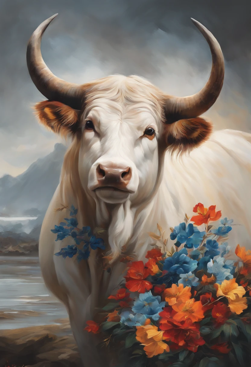 Bullish Spirit, National Style Painting, National Tide, White Background