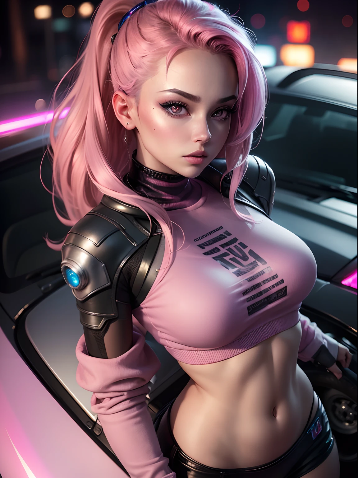 (Extremely detailed 8k wallpaper), sitting tied in a futuristic fighter jet pit, red and blue futuristic fighter jet cock sitting in black leather pilot seat, sitting in leather seat in cockpit,uristic fighter jet cockpit:1.3,d with a carbonfiber rope:1.2, confident, many switches and lights, long hair, bra:1.2, sexy pink top, st pink top:1.2, calm, modern futuristic pink clothing, complex, highly detailed, and dramatic, cinematic lighting, bright scene, soft lights, large breasts:1.4, nsfw:1 girl, lean girl, tight pink leather clothes, cleavage