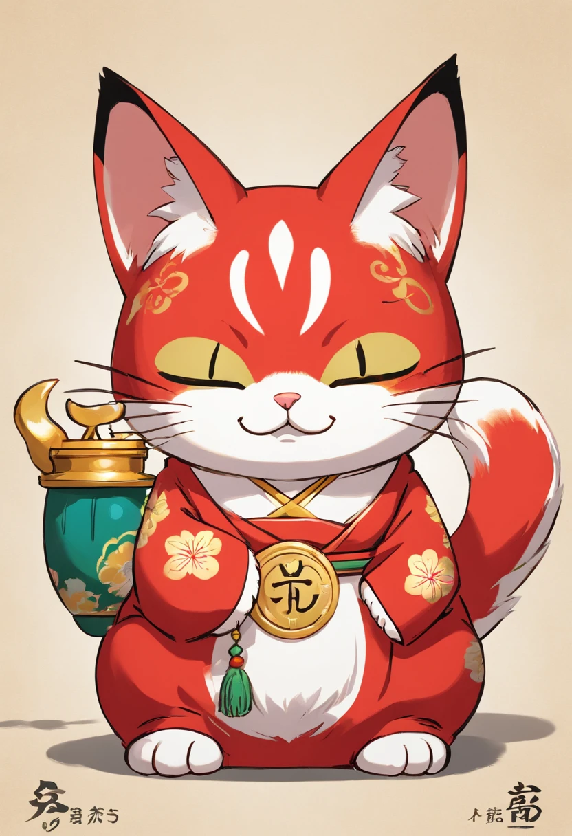 A character that combines the characteristics of a beckoning cat and a cat。Maneki-neko is usually、Because I am making a gesture that invites happiness with one hand.、Let's incorporate this pose into the cat。Like a beckoning cat、Pose with one hand raised and palm facing forward,、Big smile、Items that bring good luck usually、Maneki cat is gold or red、Although it is based on white、In accordance with the culture of Aso, the ear color is green designs: Incorporating Mt. Aso's ears into cats' ears。To make the shape of the ears resemble Mount Aso、Get creative with your design。 Draw your character's design in detail。Ear shape and pose、Facial expressions are devised to enhance the characteristics of the character