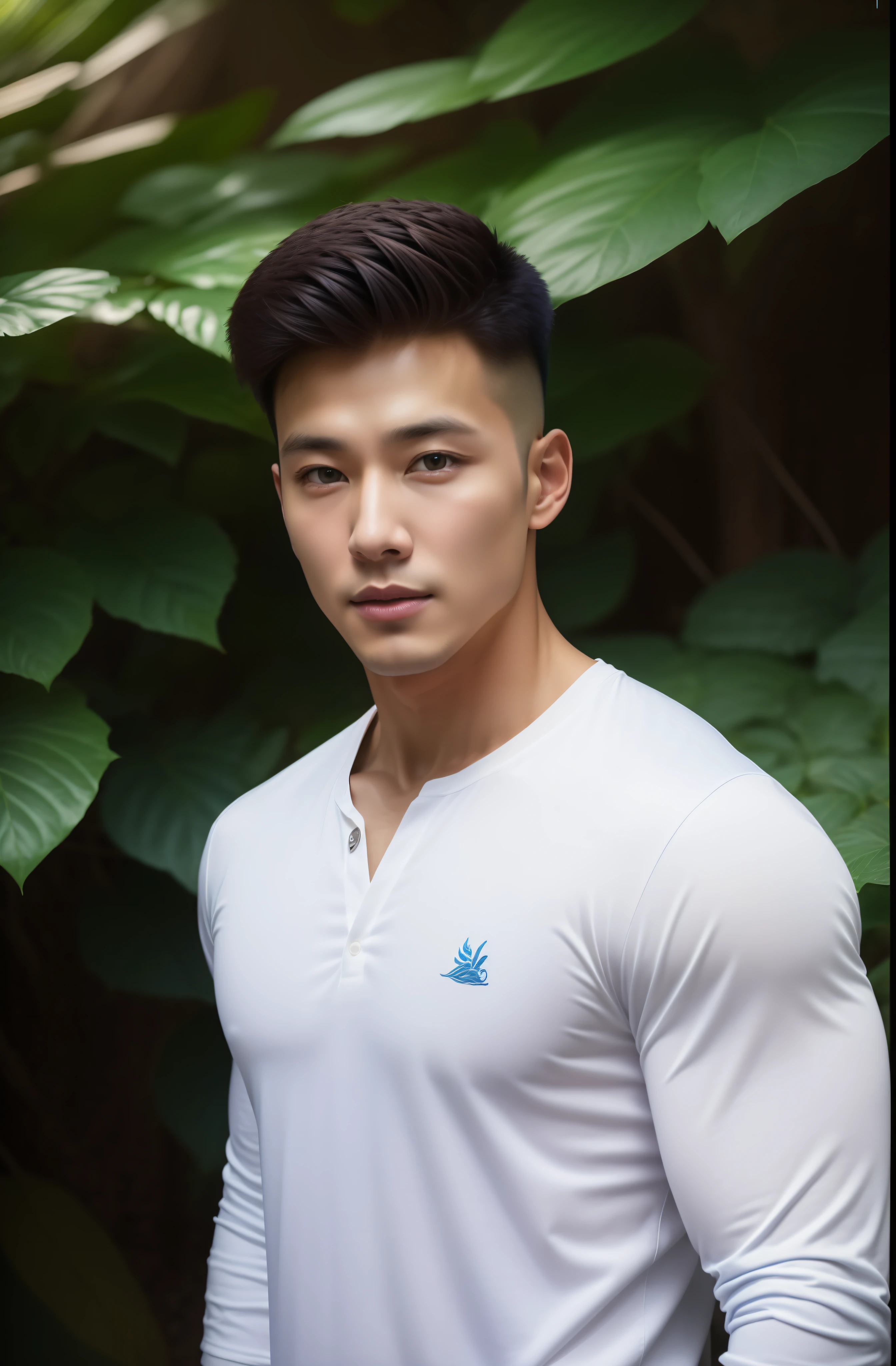 Vietnamese muscle man, Detailed undercut, (Tight T-shirt:1.5) , quiet, Jeans, Take the whole body, Walking posture :: Manly, Look at the camera, (Make eye contact), manhood posture, Manly deportment, Have morals, masculinity, manhood, very detailed facial parts, very detailed neck, Manly, waterfall background, happy expression, professional photos, soft focus, ( raw photos, best quality, Masterpiece:1.2), very detailed, Ultra high resolution, perfect anatomy, ส่วนของร่างกายที่very detailed, The body is very symmetrical., Asia, 18 years old, Highly detailed, detailed face, Detailed eyes, proportional eyes, very detailed mouth, Leaky abdomen :: very detailed, thin, small waist, realistic, human skin, นิ้วที่very detailed, handsome chad chin, Be a man, human skin, handsome, charming, Highly detailed RAW color photo, depth of field, Photo taken from the front, perfect composition, very detailed hands, very detailed fingers