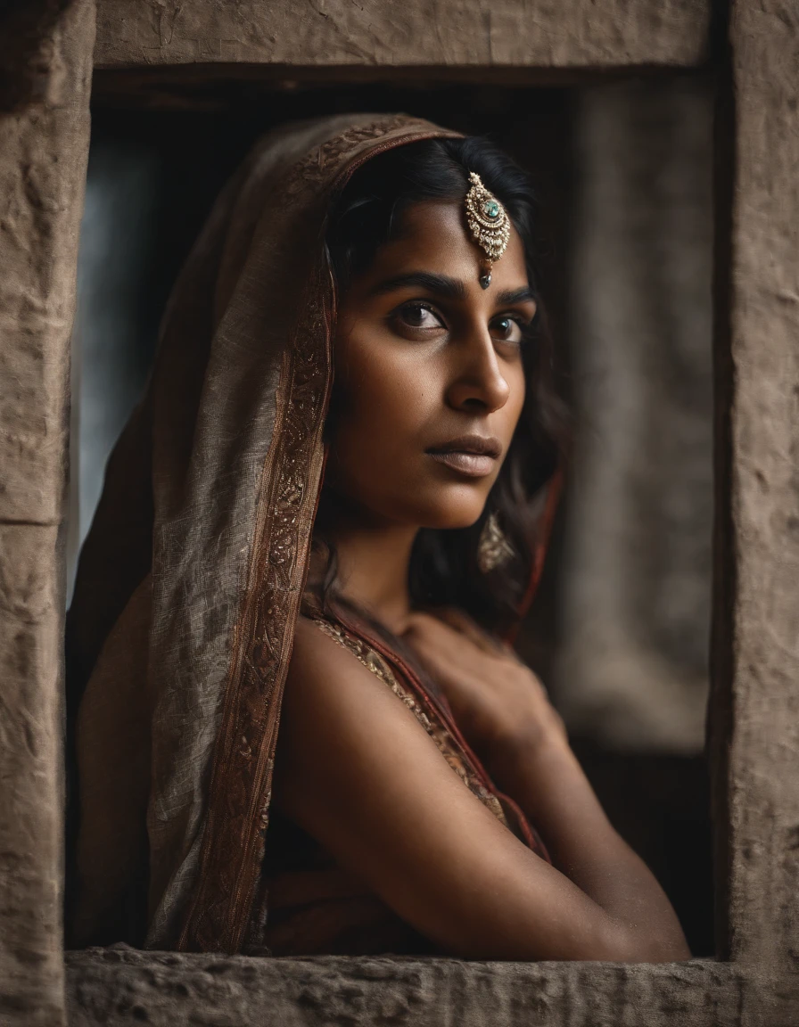 an naked indian girl in the middle of mountains