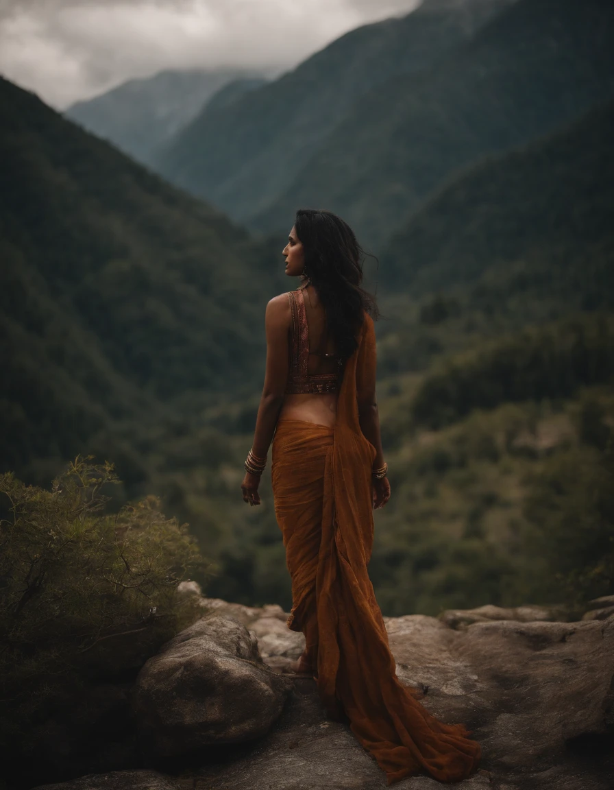 an naked indian girl in the middle of mountains