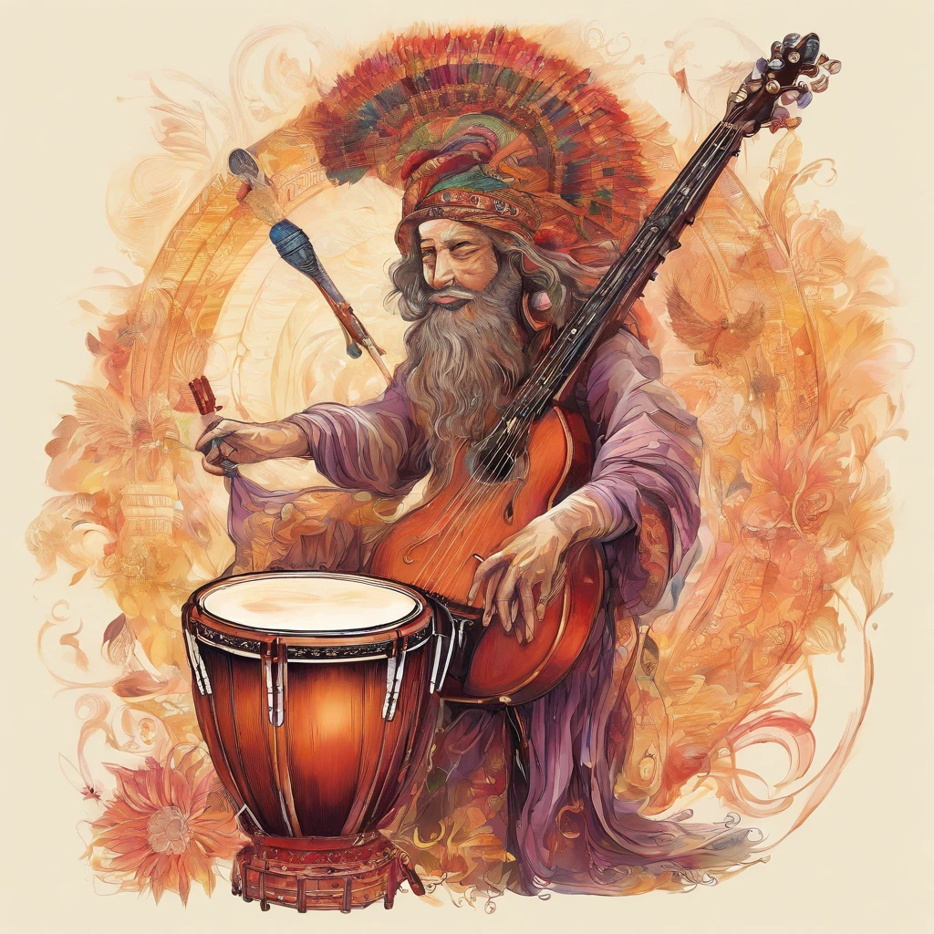 (best quality,highres,ultra-detailed),musician playing a variety of musical instruments,creative lighting,expressive performances,melodious sounds,vibrant colors,artistic compositions,piano,keyboards,violin,guitar,flute,drums,trumpet,saxophone,trombone,cello,harp,xaphoon,accordion,clarinet,ukulele,bass guitar,erhu,hang drum,cymbals,sitar,kalimba,maracas,didgeridoo,tambourine,cowbell,xylophone,djembe,pan flute,harmonica,oud,banjo