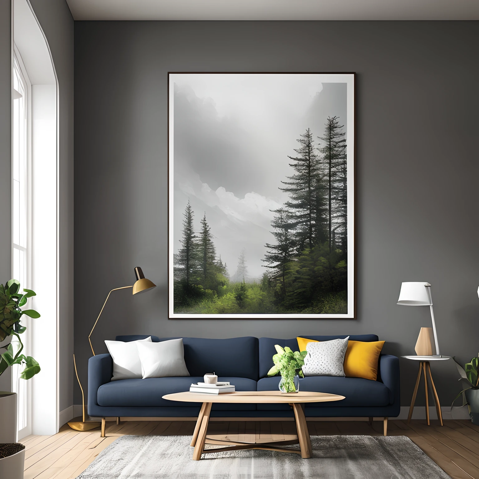 Living room mockup for wall art, realistic.