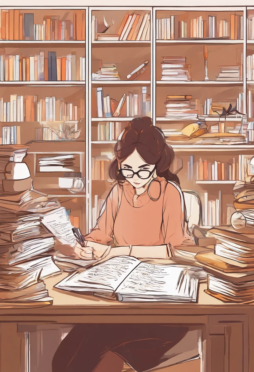 A girl studying till death to reach her goal,dream college,(best quality,4k,8k,high-res,masterpiece:1.2),ultra-detailed,(realistic,photorealistic,photo-realistic:1.37),portrait,student,female,beautiful detailed eyes,beautiful detailed lips,determined expression,studying in a library,surrounded by piles of books and notebooks,wearing glasses,holding a pen,concentrated look,notes and highlighters on the desk,coffee mug with steam,Ivy League atmosphere,bookshelves filled with academic books,wooden study desk,soft natural lighting,sunlight streaming in through the window,calm and serene atmosphere,vivid colors,decorative plants,inspiring quotes on the wall,quiet and peaceful surroundings,leafy trees outside the window,collages of inspiring pictures and maps on the wall,textbooks of various subjects,dreamy look in her eyes,hardworking and dedicated,overcoming challenges,striving for success,taking online courses,late-night study sessions,focused and motivated,intellectual atmosphere.