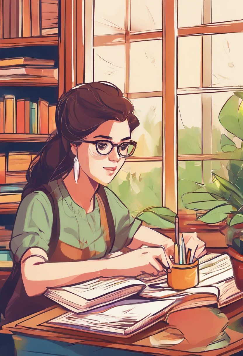 A girl studying till death to reach her goal,dream college,(best quality,4k,8k,high-res,masterpiece:1.2),ultra-detailed,(realistic,photorealistic,photo-realistic:1.37),portrait,student,female,beautiful detailed eyes,beautiful detailed lips,determined expression,studying in a library,surrounded by piles of books and notebooks,wearing glasses,holding a pen,concentrated look,notes and highlighters on the desk,coffee mug with steam,Ivy League atmosphere,bookshelves filled with academic books,wooden study desk,soft natural lighting,sunlight streaming in through the window,calm and serene atmosphere,vivid colors,decorative plants,inspiring quotes on the wall,quiet and peaceful surroundings,leafy trees outside the window,collages of inspiring pictures and maps on the wall,textbooks of various subjects,dreamy look in her eyes,hardworking and dedicated,overcoming challenges,striving for success,taking online courses,late-night study sessions,focused and motivated,intellectual atmosphere.