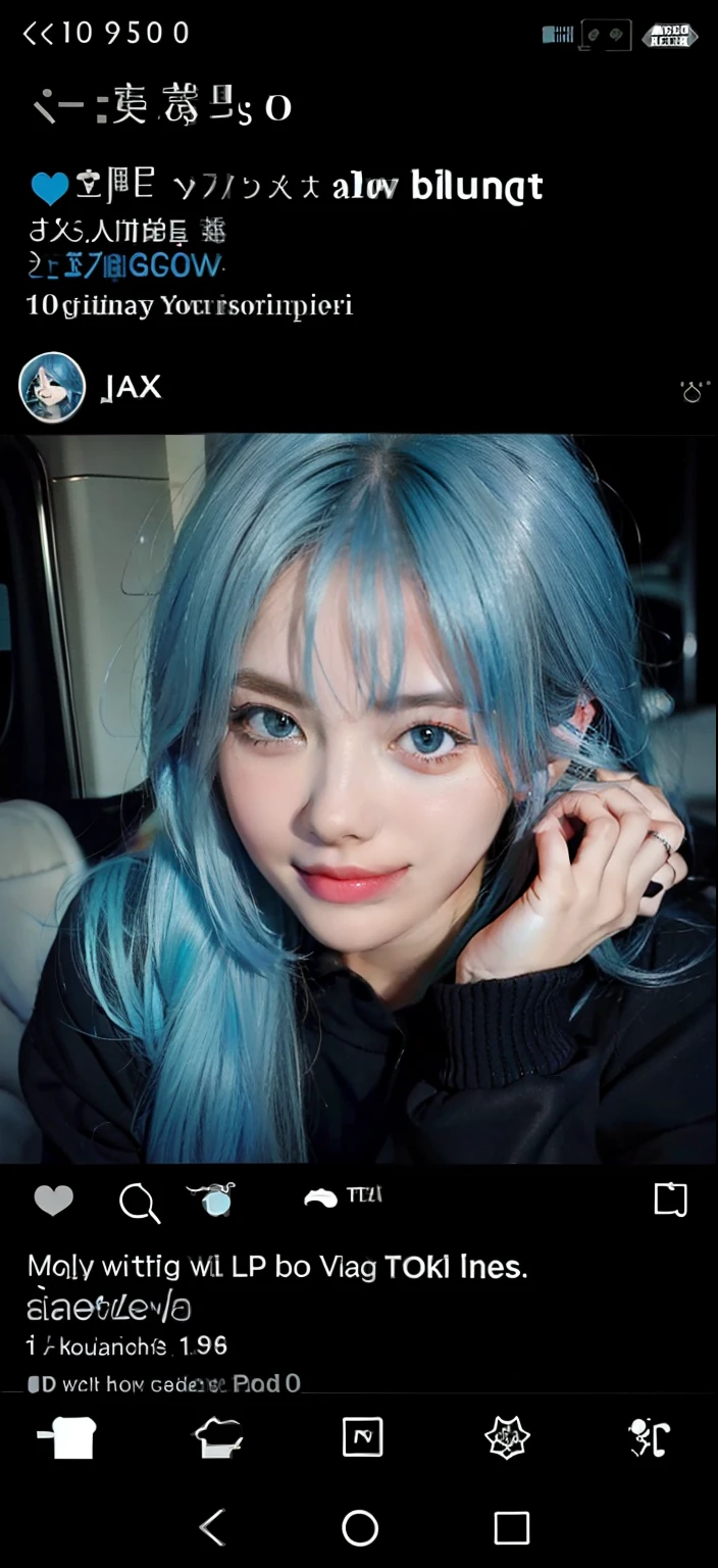 1 girl, blue hair, smirk, innocent face, high quality, masterpiece