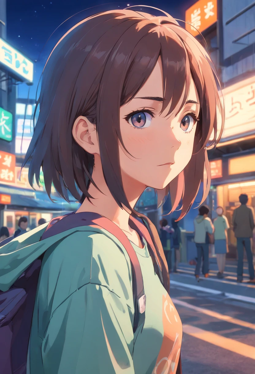 1girl, adolescente, cabelos grisalhos claros, Olhos escuros, school background, no expression, alta qualidade, SamdoesArts, anime, estilo SamdoesArts, cabelos longos, camiseta preta, jeans, olhos olhando para o distante, olhando para o lado, Serious expression, beautiful young lady, Sardas, pele clara, Enquadramento facial, luz suave
