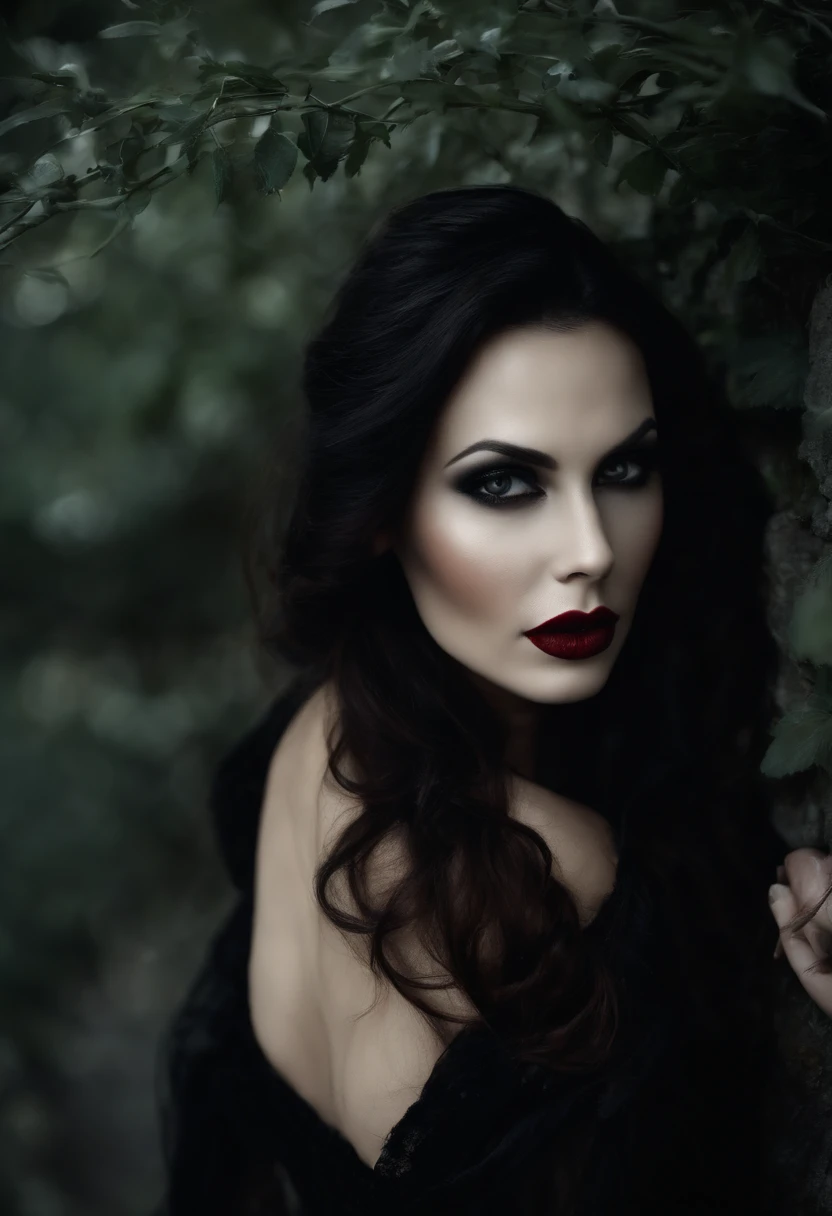 (monica belluci:1.1),sexy,vampire,night streets,looking for prey,dark mystery,beautiful red lips,long wavy hair,piercing gaze,mesmerizing aura,seductive presence,(horror,gothic:1.2) style,alluring figure,faint moonlight,enchanted atmosphere,haunting shadows,dense fog,romantic ambiance,subtle smirk,lingering desire,vampiric elegance,mysterious charm,expression of eternal beauty,enticing silhouette,thirst for blood,tempting allure,driven by instincts,undead existence,desire for immortality,tales of the night,unearthly grace,pervasive secrecy,intoxicating predator,noble fangs,powerful aura,intense magnetism,swirling cape,hauntingly beautiful visage,entrancing presence,immortal seductress,colorful city lights,secrets lurking in dark corners,alluring nightfall,whispers in the wind.