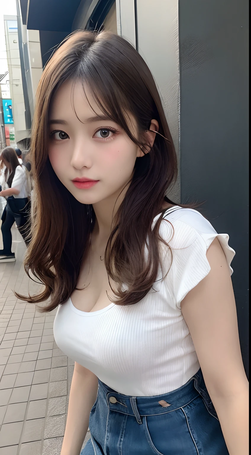 in 8K，photos realistic (1 Cute Korean Idol ) low-tied long hair, Thin makeup, Medium chest size, Close-up portrait, nffsw、Punk Girl、Pendants,FULL BODYSHOT、beauty legs、Beautiful legs、-yeld 、Ss looking at this、(Super beautiful girl:1.5)、(A detailed face)、Adult face、Bare legs, thighs、a closeup、full body Esbian、Nasty eyes,woman in a suit and tie sitting on a train, a hyperrealistic , hyperrealistic , pretty face with arms and legs, cute , ((crossed legs:1.7)), young idol,, japanese girl , juicy legs,((legs visible:1.5)),
