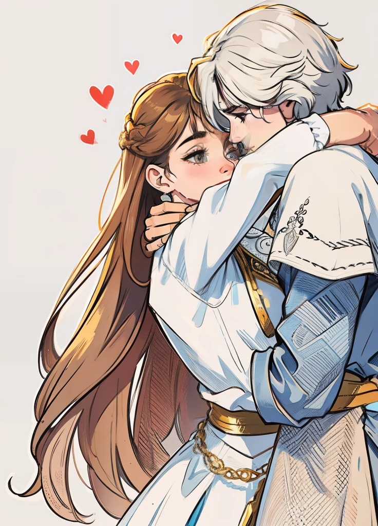 An art with detailed strokes, cabelos bem detalhados e definidos. A woman and a man embracing