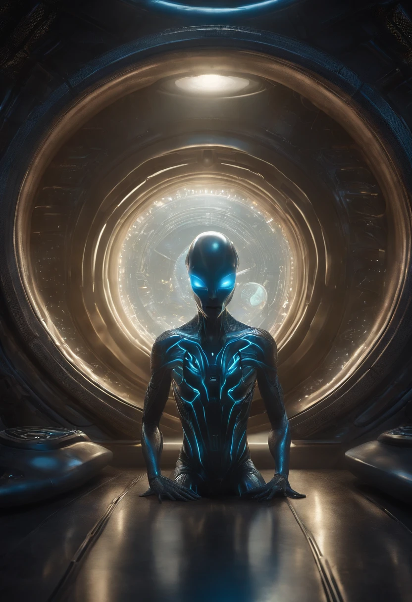 "
"In a futuristic alien medical research lab, a slender-bodied, iridescent alien, with a skin that changes color according to emotions, Explore the alien cell regeneration room. Seus olhos, em vez de serem tradicionais, are formed by small liquid crystals that emit mesmerizing patterns.
This alien, known as the "Prismatic Xenomorph", possesses astonishing humanoid traits, with facial features reminiscent of the beauty of humans, but with an exuberant, pointed elf ear that gives it an even more enigmatic appearance.
He wears a futuristic suit that instantly adapts to the conditions of the environment, making it invisible when needed. It uses alien cybernetic implants that fuse with your body in an organic way, allowing it to connect directly to the intergalactic information network.
Inside the healing alien light chamber, the Prismatic Xenomorph experiences a transcendental transformation, as your consciousness expands beyond the limits of space and time. He unlocks the secrets of the multiverse through his almond pupil, which becomes a portal to other dimensions.
Enquanto isso, Your alien companion, um ser de energia pura e serenamente transparente, observa a cena, emanating an aura of calm and cosmic wisdom.
While the Prismatic Xenomorph connects with the ancestral wisdom of its alien people, The lab itself comes to life, with ever-changing fractal geometry and moving holographic landscapes, creating a truly surreal and enigmatic environment.
In this alien setting, The impossible becomes possible, and the boundary between reality and science fiction dissolves into a cosmic dance of color, sons e ideias, challenging all conventional notions of what is real and imaginary.”