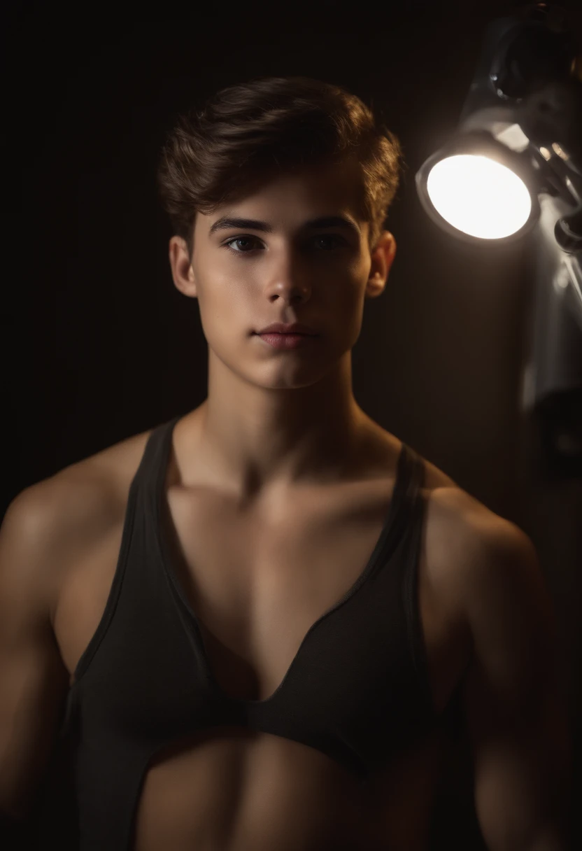 (photo of an 18 year old boy, posing nude), (Highly detailed face:1.4) (smile:0.7), penis, slender bodyсложение, slender body, cute boyish face, (dark background inside, capricious, private study:1.3), Nikon D850 |, film stock photography ,4 portrait codes 400 ,camera f1.6 lenses ,Rich colors ,hyperrealistic ,realistic texture, dramatic lighting , film studio 800,