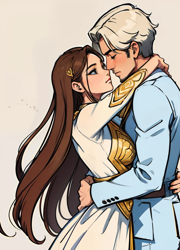 An art with detailed strokes, cabelos bem detalhados e definidos. A woman and a man embracing. ((rostos detalhados)) obra prima
