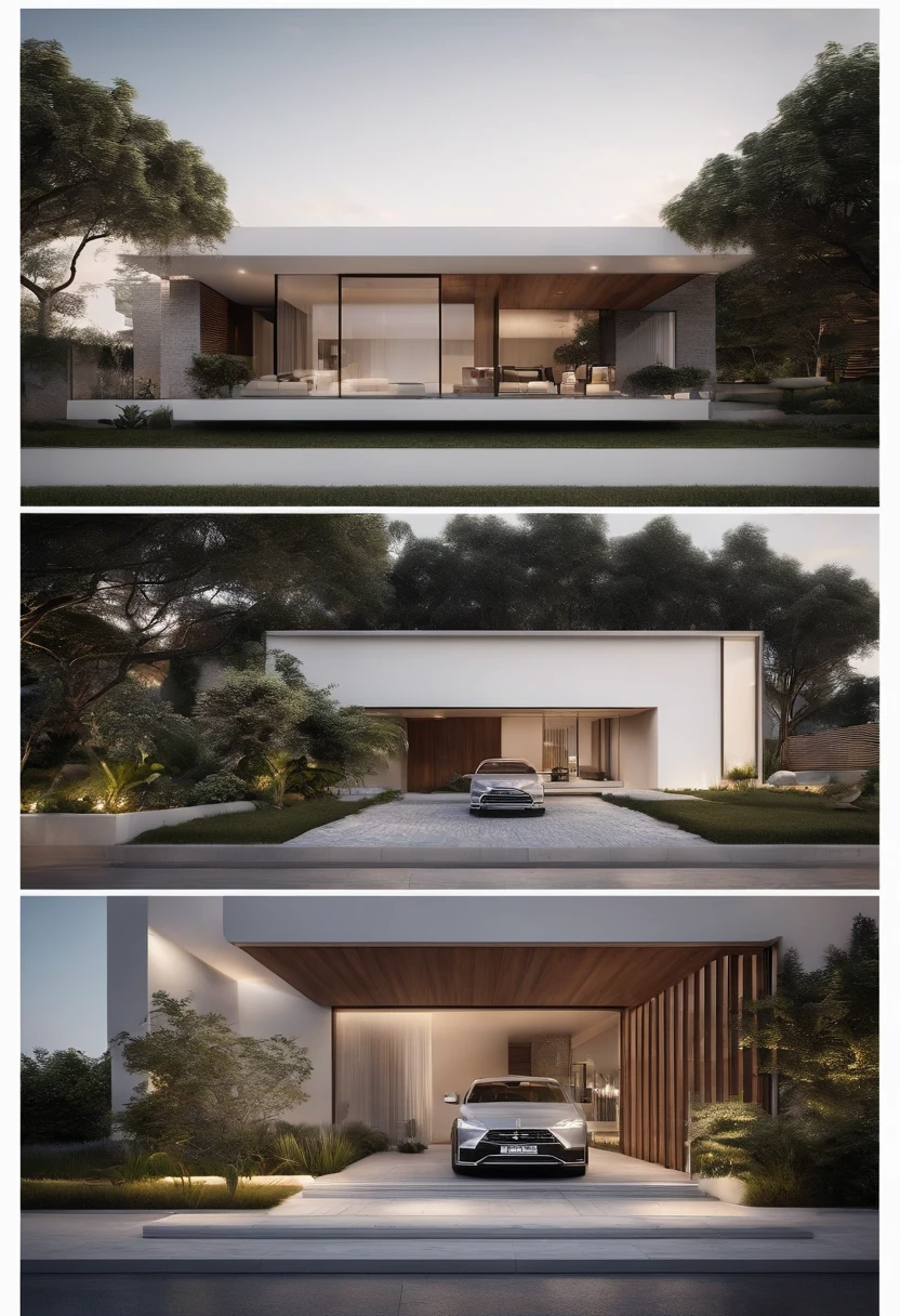 Vista arafed de uma casa moderna com um carro estacionado em frente, casa contemporanea, design exterior, Casa Conceito, casa moderna, arquitetura realista, architectural visualisation, overall architectural design, neotradicional moderno, architectural render, projeto residencial, uma casa, architectural 3 d render, design de arquitetura moderna, large modern residence, architectural render, moderno e minimalista, estilo realista