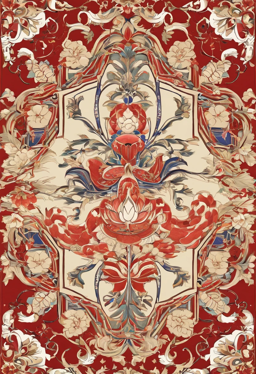 chinoiserie pattern,Gorgeous lotus pattern on a square plate,Elegant traditional Chinese pattern tiles,Fine line decoration,tang dynasty,The art of embroidery,Oriental fabric design,tondo,symmetrical arrangements,Han dynasty,Visual harmony,Primerless canvas,best qualityer,finedetail,8K