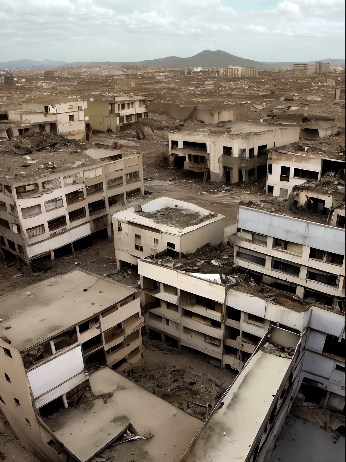 Apocalyptic scenery with destruction of the jakarta city and signs of city with extreme melancholy abandonment