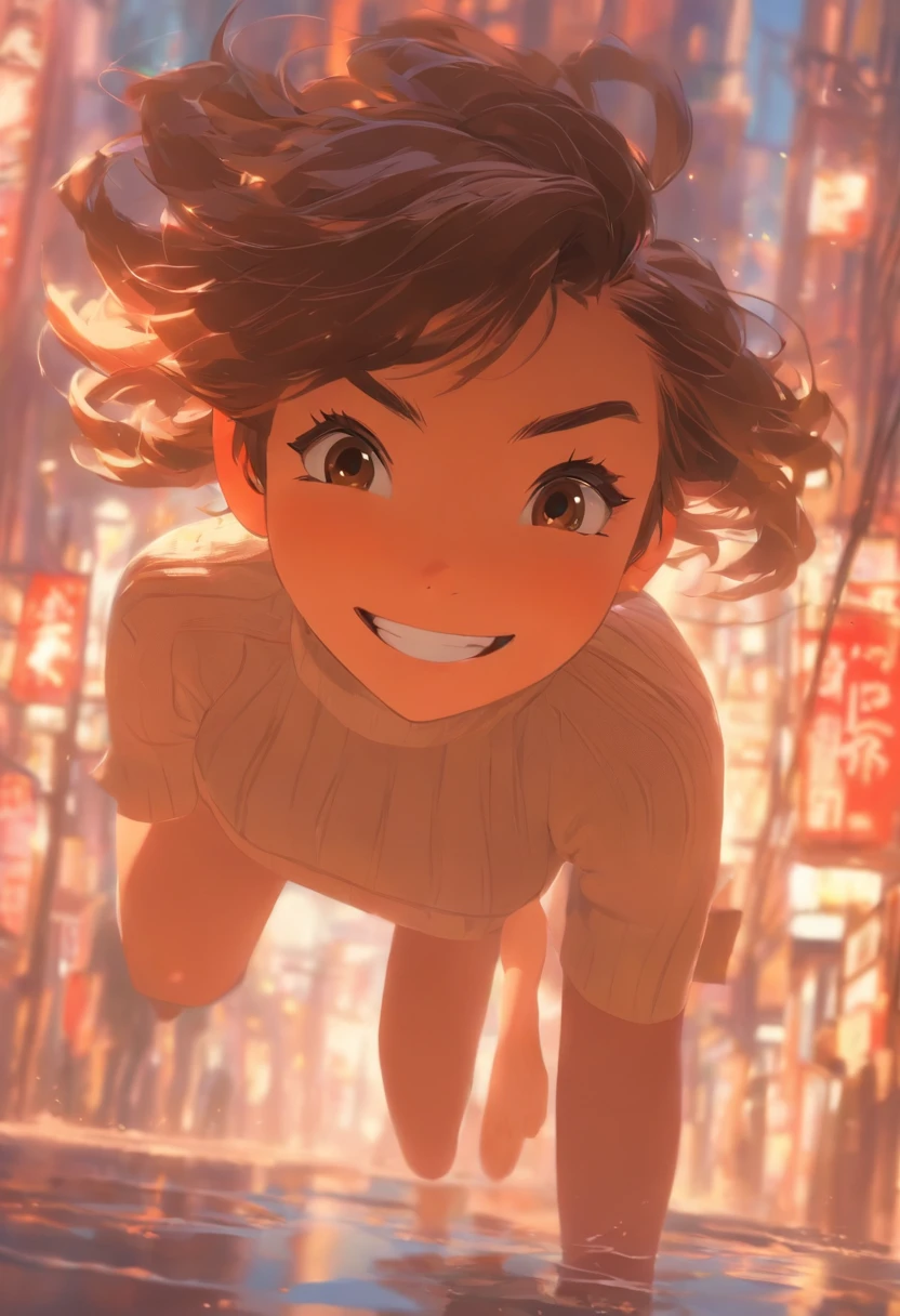 pov  trending on pixiv fanbox, palette knife and brush strokes, style of makoto shinkai jamie wyeth james gilleard edward hopper greg rutkowski studio ghibli genshin impact, delicate and beautiful mandalay, brown short hair, bangs, hair between eyes, brown eyes, large breasts, turtleneck ribbed sweater, long sleeves, belt, white pencil skirt, black pantyhose, (nice angle, smile, extreme effect, miracle effect), (8k, background, outdoors, scenery)