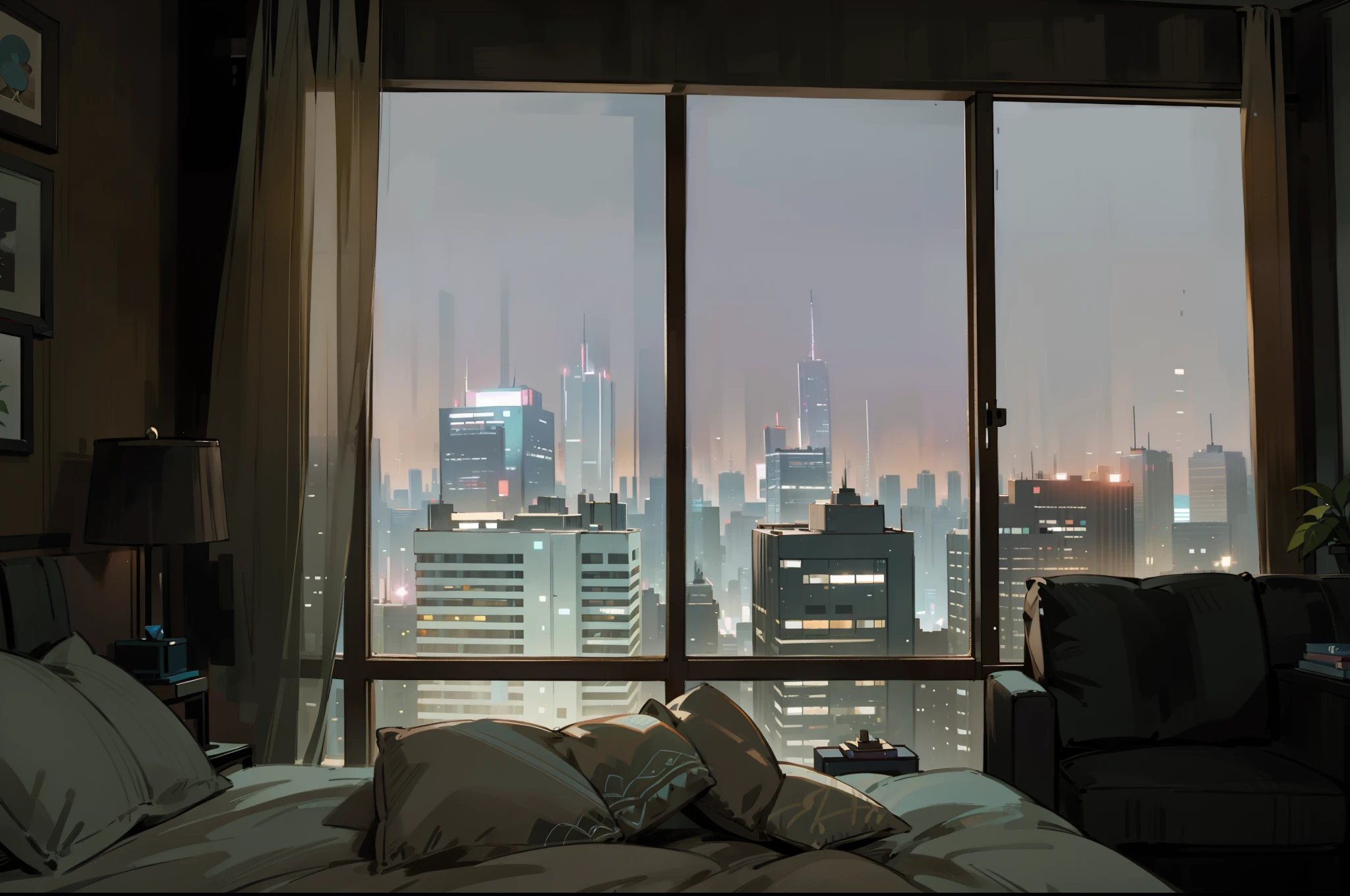 a modern sofa in a spacious bedroom with floor-to-ceiling windows overlooking a breathtaking night view of the city skylines
(highres, realistic:1.37), cozy atmosphere, luxurious interior, minimalist design, soft natural light, warm color tones, stylish decor, sleek furniture, wooden flooring, contemporary art pieces, elegant curtains, geometric patterns, comfortable cushions, shiny metallic accents, panoramic cityscape, sparkling city lights, tall skyscrapers, bustling streets, reflective surfaces, tranquil ambience, serene vibes, peaceful serenity