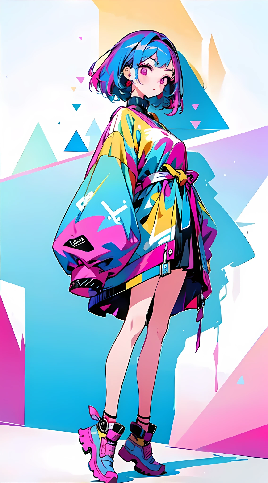 1 beautiful girl, trendy outfit, fashion design, vibrant art,