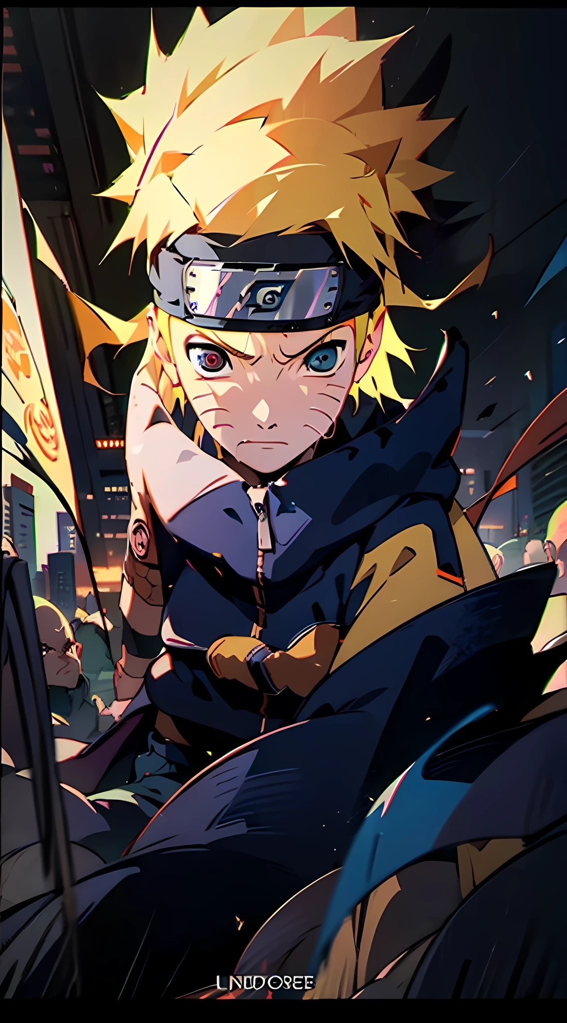 Naruto Uzumaki and Sasuke Uchiha, wearing trendy outfits, standing opposite to each other, in a vibrant art style. The scene is set in a modern and futuristic cityscape with neon lights illuminating the surroundings. Both Naruto and Sasuke have intense expressions on their faces, reflecting their determination and rivalry. Naruto's trademark spiky blond hair and headband are prominent, while Sasuke's dark hair and Sharingan eyes add an air of mystery. Their outfits are designed with a mix of traditional and contemporary elements, showcasing their individual personalities. The colors are vivid and dynamic, with a bold color scheme that captures the energy and excitement of their epic battle. The lighting is focused on the two characters, casting dramatic shadows and emphasizing their powerful presence. The scene is highly detailed, with intricate linework and intricate patterns on their clothing, enhancing the overall quality of the image. The art style is influenced by Japanese manga and anime, giving it a unique and recognizable aesthetic. The final image is of the best quality, with sharp focus and realistic rendering, creating a masterpiece that captures the essence of Naruto and Sasuke's iconic confrontation.