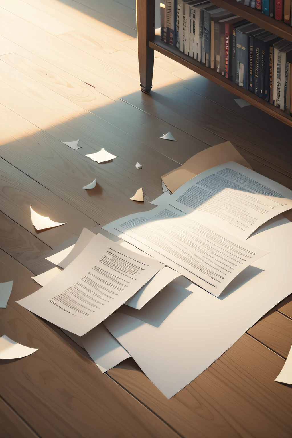 Sheets of paper falling on the floor of a library