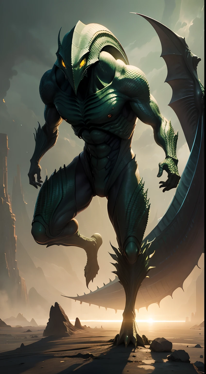 basilisk mask, alien style, alien creature, spaceship background, wide area, fighting, full body, , masterpiece, ultra high quality