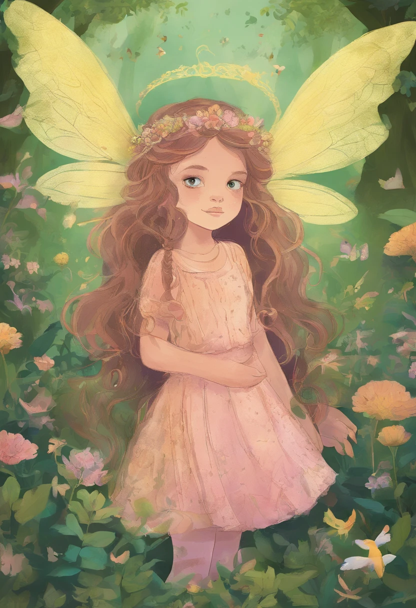 menina, 5 anos, com curiosos olhos verdes, cabelos loiros, Cores, Camisa de manga curta amarela estilo Disney e shorts rosa, no fundo cidade pequena, Being in a determined position to conquer the world