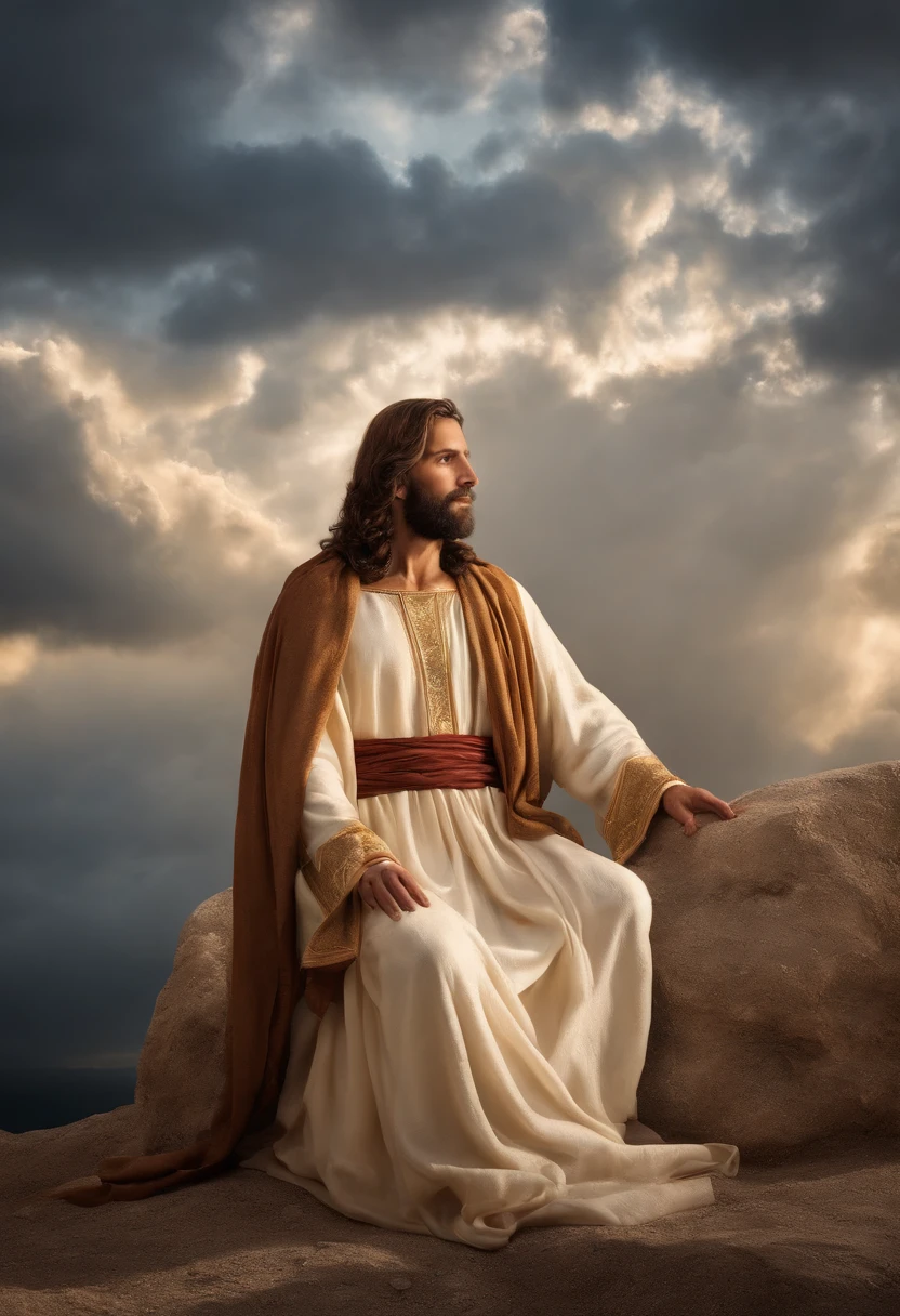 Nesta cena, Jesus is portrayed in heaven, irradiando divindade e serenidade. The atmosphere is ethereal, com suaves raios de luz iluminando os arredores. The composition is carefully framed, capturando Jesus no centro, surrounded by a paradisiacal setting. The camera zooms in to capture all the intricate details, showing the divine characteristics and expression of Jesus. His eyes reflect compassion and wisdom, enquanto seu sorriso sereno exala paz e amor. Dramatic lighting increases the depth and mood of the scene, creating a sense of wonder and reverence. The image is captured with an ultra-detailed camera, garantindo que cada nuance e textura seja fielmente reproduzida. Resolution is set to 8K, proporcionando clareza e realismo impressionantes. Photorealistic rendering brings Jesus to life, Capture the essence of your presence in a tangible and compelling way. The ratio is set to 4:3, allowing a balanced and classic composition. The version used is Midjourney 5.2, Leveraging the latest advances in imaging technology. Camera settings are set to automatic, optimizing exposure and focus to capture the scene in its utmost beauty. No geral, the scene depicts Jesus in all his glory, conveying a sense of divine presence and peace. The combination of ultra-detailed photography, Dramatic lighting and high-resolution rendering create a visually stunning and emotionally resonant depiction of Jesus in heaven.