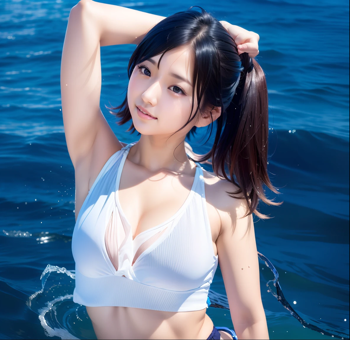 I girl,sumire.bikini. short hair, black hair,realistic, ultra detail, 70 mm lens