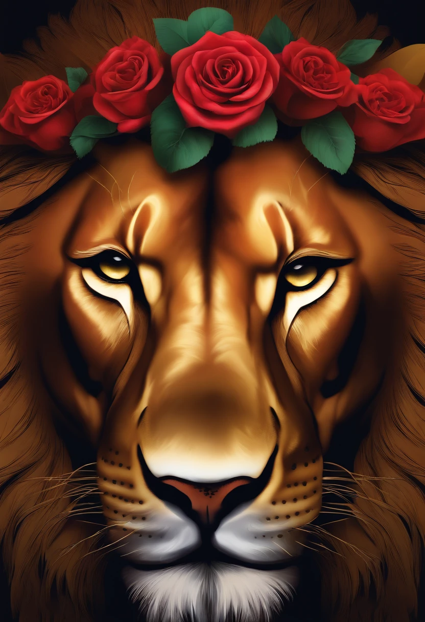 Create a lion with a crown and a rose