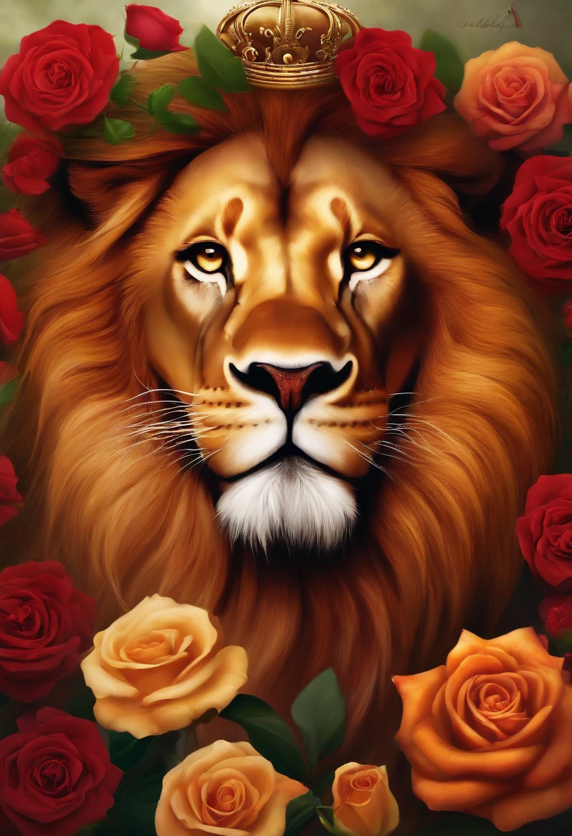 Create a lion with a crown and a rose